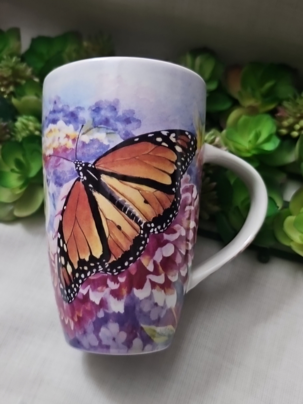 Burton Monarch Butterfly Ceramic Mug in Orange and Purple